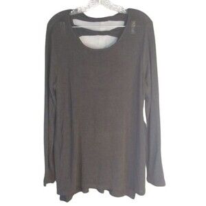 A.N.A Womens Top Black Knit Long Sleeve Cut Out Back Womens Size Large